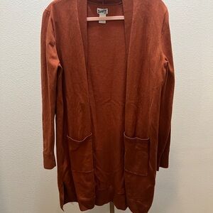 Duluth Trading Sweater Women's Medium Brown Shiftless Duster Cardigan Open Knit